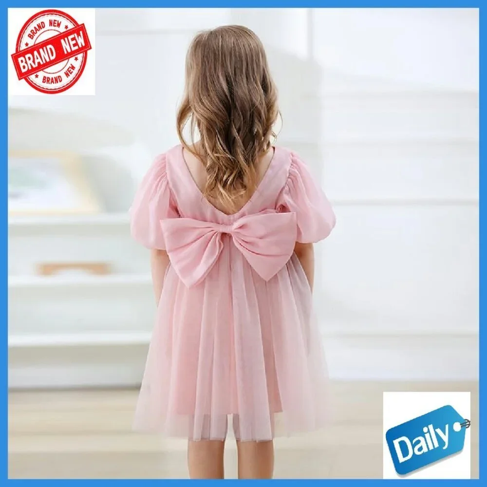 Toddler Girls Tutu Dress Puff Sleeve Backless Twirly Flared Birthday Party
